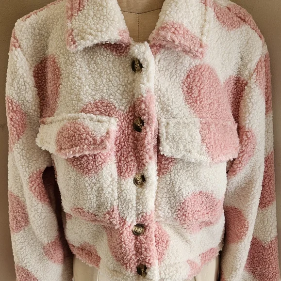 EILLY BAZAR ❤️ HEART PRINT GIRLY TRUCKER JACKET - Picture 5 of 7